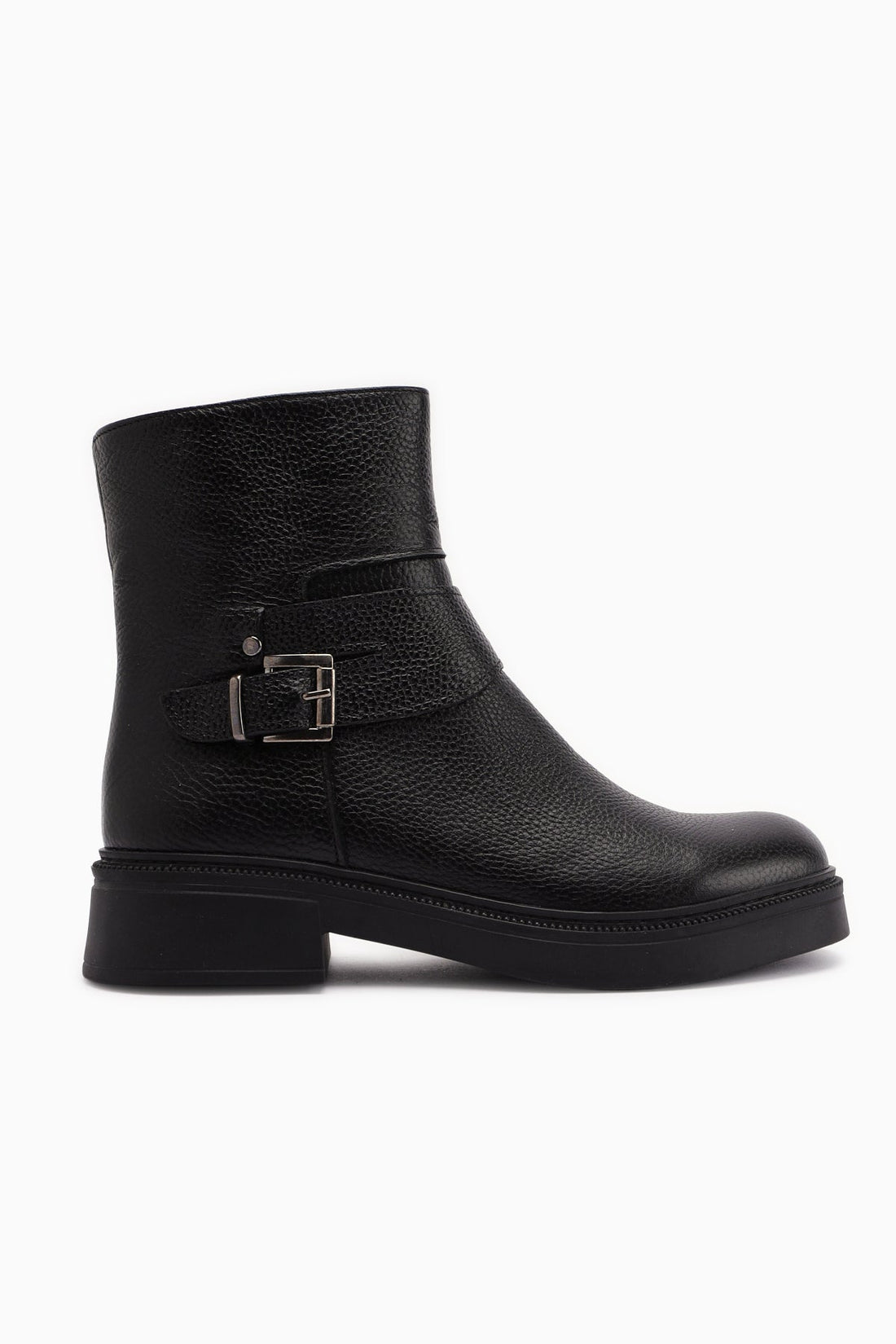 Clary – Schwarz Echtleder Stiefelette mit Riemen-Detail (Damen)