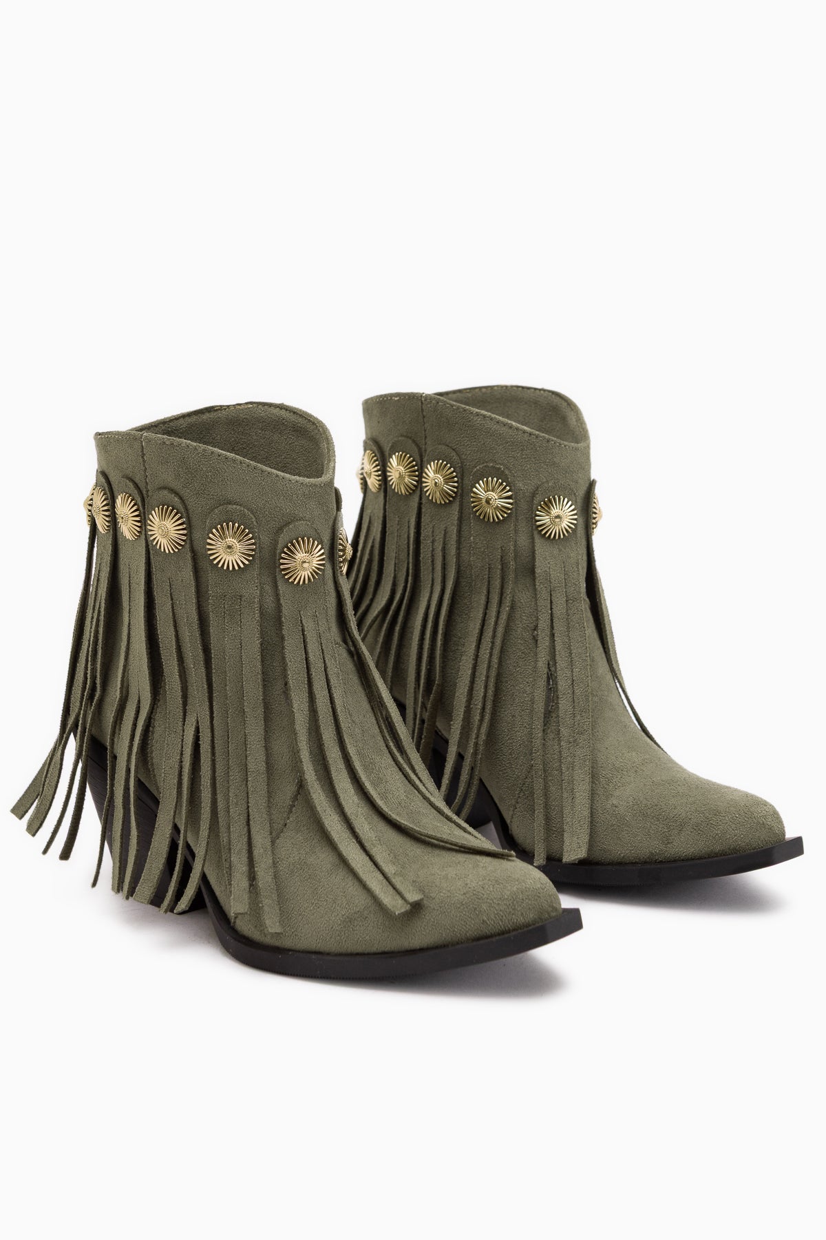 Rodeo Green Suede Fringed Thick Heeled Women’s Western Boots