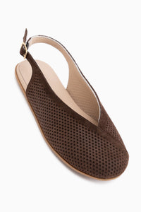 Genuine Leather Brown Suede Women’s Slingback Ballet Flats