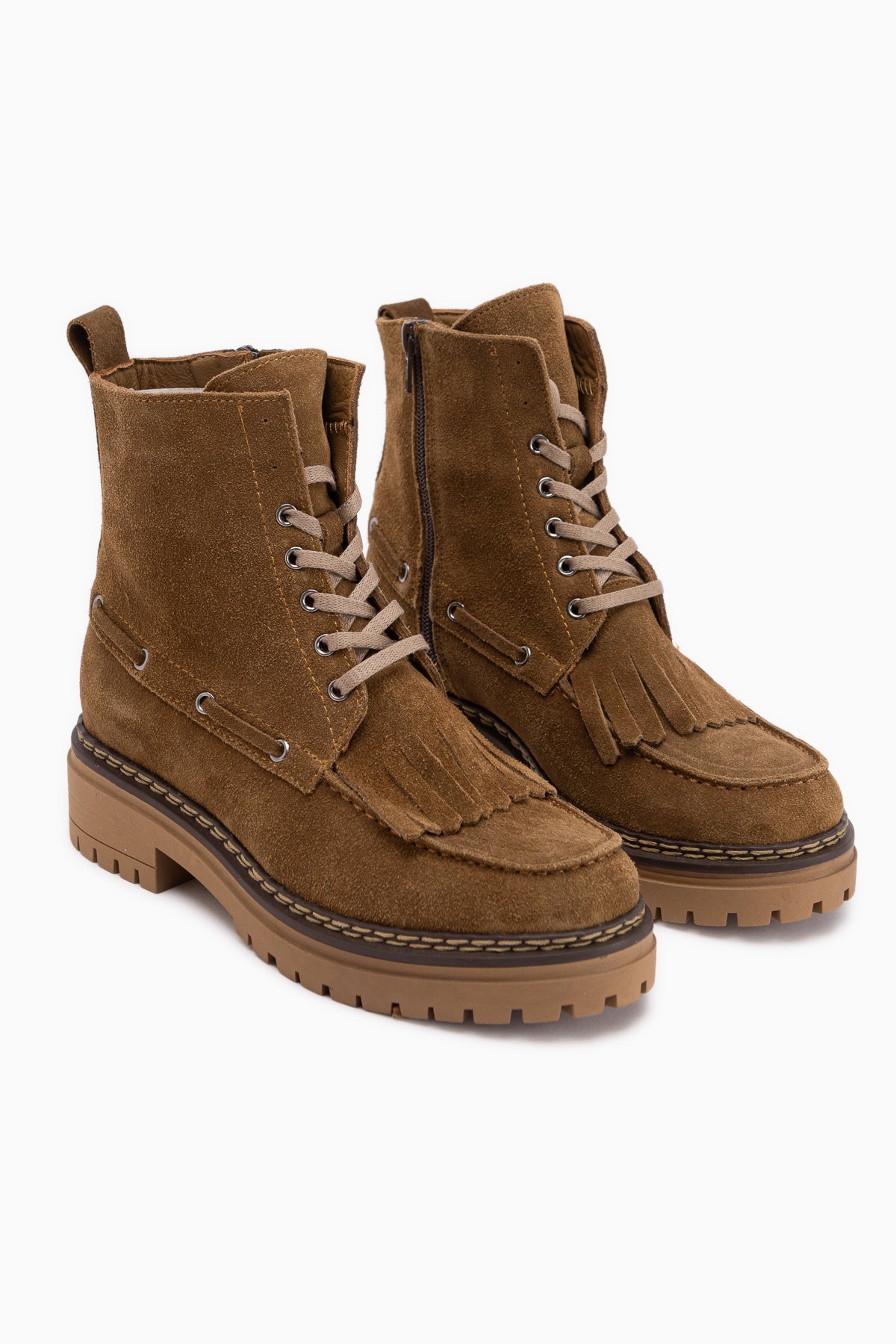 Minna Echtes Leder Walnuss Wildleder Schnür Damen Stiefel