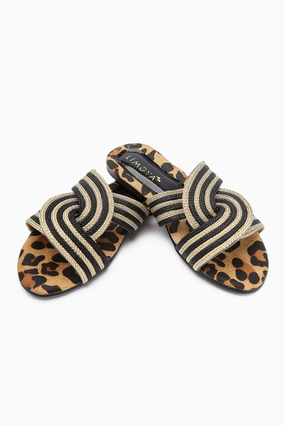 Nihaal Gold Leopard Kreuzriemen Flache Damen Hausschuhe