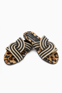 Nihaal Gold Leopard Kreuzriemen Flach Damen Pantoletten